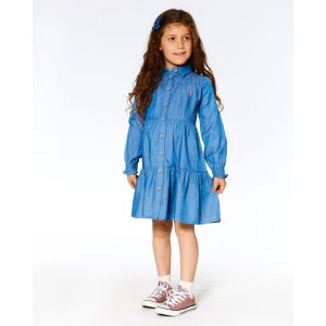 Long Sleeve Chambray Peasant Dress Blue Denim