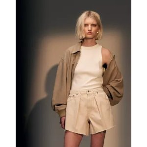 Topshop denim pleated shorts in white