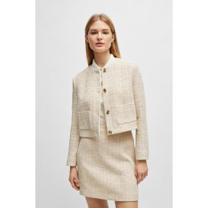 BOSS Collarless regular-fit jacket in melange tweed