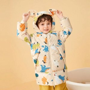 Balabala Young Girl Cartoon Pattern Allover Print Casual Cute Windproof And Waterproof Hooded Down Jacket | SHEIN USA