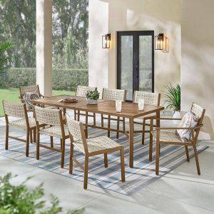 Rocky Mount Woodgrain Stationary Metal Outdoor Dining Chair (6-Pack)