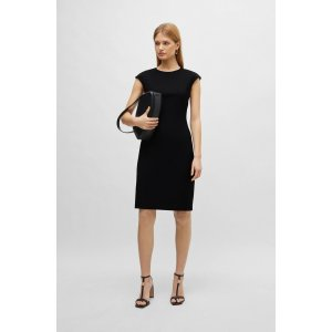 BOSS Slim-fit dress in virgin wool with cap sleeves