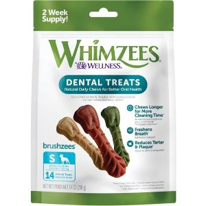 Whimzees by Wellness Brushzees Dental Chews Natural Grain-Free Dental Dog Treats, Small, 14 count