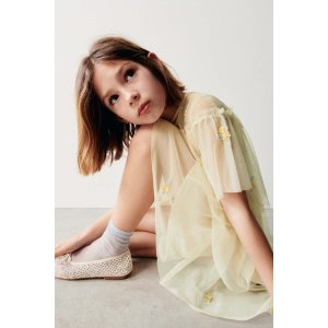 Zara TULLE RUFFLE EMBROIDERED DRESS