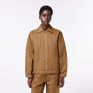 Lacoste Women's Short Padded Zip-Up Monogram Print Jacket