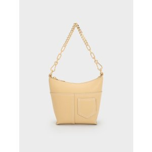 Charles & Keith Anthea Contrast-Trim Shoulder Bag - Beige