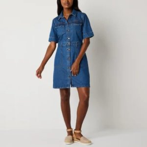 new!a.n.a Short Sleeve Denim Shirt Dress
