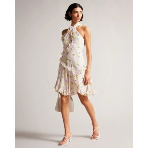 Ted Baker Suttonn Twist Neck Frill Detail Mini Dress