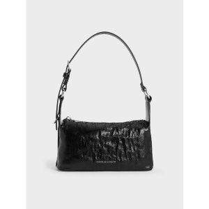 Charles & Keith Lark Crinkle-Effect Shoulder Bag - Noir