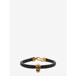 Alexander McQueen Men's Skull Leather Bracelet in Black