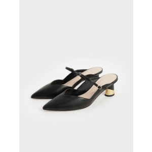 Charles & Keith Metallic Sculptural Heel Mules - Black