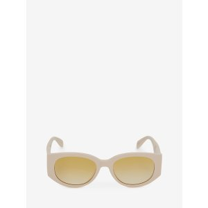 Alexander McQueen Women's McQueen Graffiti Oval Sunglasses in White/yellow