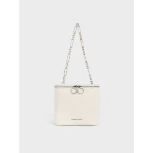 Charles & Keith Cyrus Boxy Chain-Handle Bag - Cream