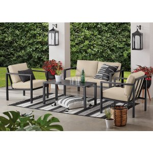 MAINSTAYS Dashwood 4-Piece Outdoor Patio Conversation Set, Seats 4, Beige