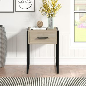 MAINSTAYS Industrial Bedroom Nightstand, 1 Drawer, Beige Oak