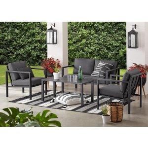 MAINSTAYS Dashwood 4-Piece Outdoor Patio Conversation Set, Seats 4, Gray