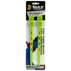 Duck Max Strength Reusable Tie Straps, 8 in., Green, 4 Pack