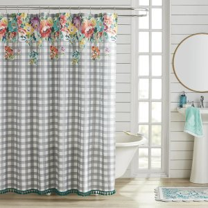 The Pioneer Woman Sweet Romance Gingham Floral Cotton-Rich Shower Curtain, 72" x 72"
