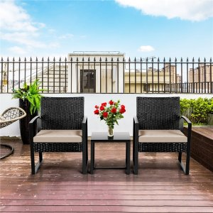 Easyfashion 3-Piece Bistro Set with Rattan Chairs for Outdoor, Multiple Colors