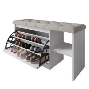 Castle Place Upholstered 41"L x 22" H Bench with Shoe Storage, White