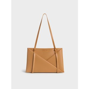 Charles & Keith Midori Geometric Tote Bag - Camel