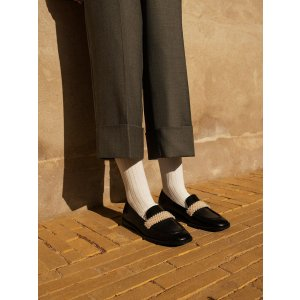 Charles & Keith Beaded Penny Loafers - Black