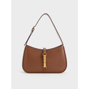 Charles & Keith Cesia Metallic Accent Shoulder Bag - Chocolate