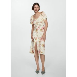 Mango Buttoned linen-blend dress