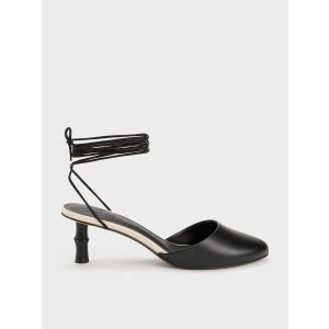 Charles & Keith Bamboo Heel Tie-Around Pumps - Black