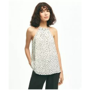 Brooks Brothers Chiffon Dot Print Pleated Halter Top