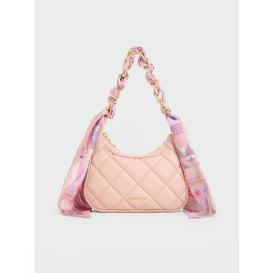 Charles & Keith Mini Alcott Scarf Handle Quilted Bag - Pink