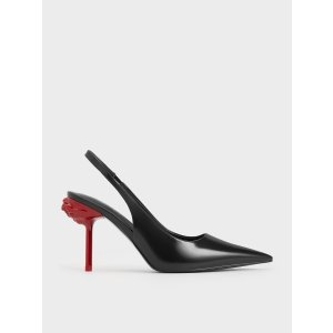Charles & Keith Flor Rose-Heel Slingback Pumps - Black Box