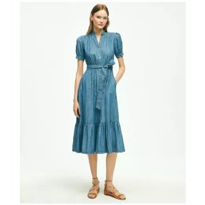 Brooks Brothers Chambray Puff Sleeve Shirt Dress