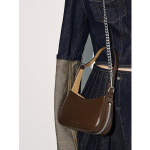 Charles & Keith Mini Rebel Hobo Bag - Dark Brown