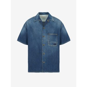 Alexander McQueen Men's Hawaiian Denim Shirt in Washed Blue