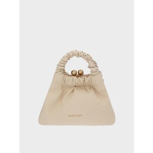 Charles & Keith Eve Ruched-Handle Trapeze Bag - Beige