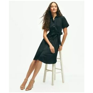 Brooks Brothers Signature A-Line Cotton Sateen Shirt Dress