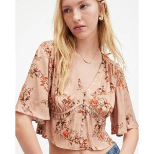 AllSaints Tian Floral Print Oto Shirred Bust Top