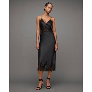 AllSaints Ophelia Silk Blend Lace Trim Slip Dress