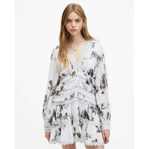 AllSaints Zora Ruffle Iona Floral Print Mini Dress