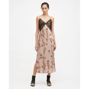 AllSaints Immy Floral Oto V-Neck Midi Slip Dress