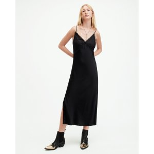 AllSaints Immy Lace Trim V-Neck Midi Slip Dress