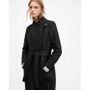 AllSaints Riley Wrap Around Belted Long Line Coat
