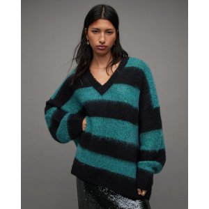 AllSaints Lou Sparkle V-Neck Striped Sweater