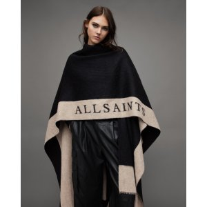 AllSaints Saints Logo Border Ruana Max Scarf