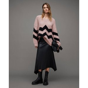 AllSaints Ziggi Zig Zag Striped V-Neck Sweater