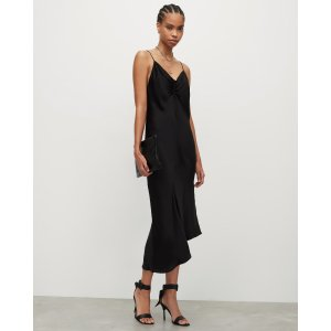 AllSaints Alexia V-Neck Drawstring Midi Slip Dress