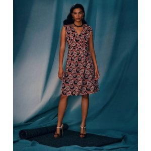 Brooks Brothers Tropical Floral Print Crinkle Chiffon Faux Wrap Dress