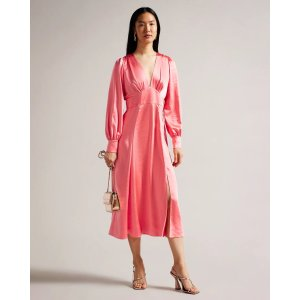 Ted Baker Daniia Satin Midi Dress With Blouson Sleeve