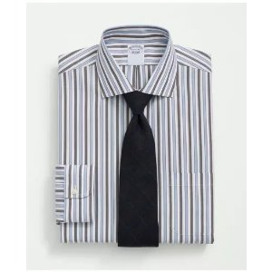 Brooks Brothers Stretch Supima® Cotton Non-Iron Pinpoint English Collar, Striped Dress Shirt